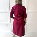 Cinched Waist Midi Dress - Burgandy