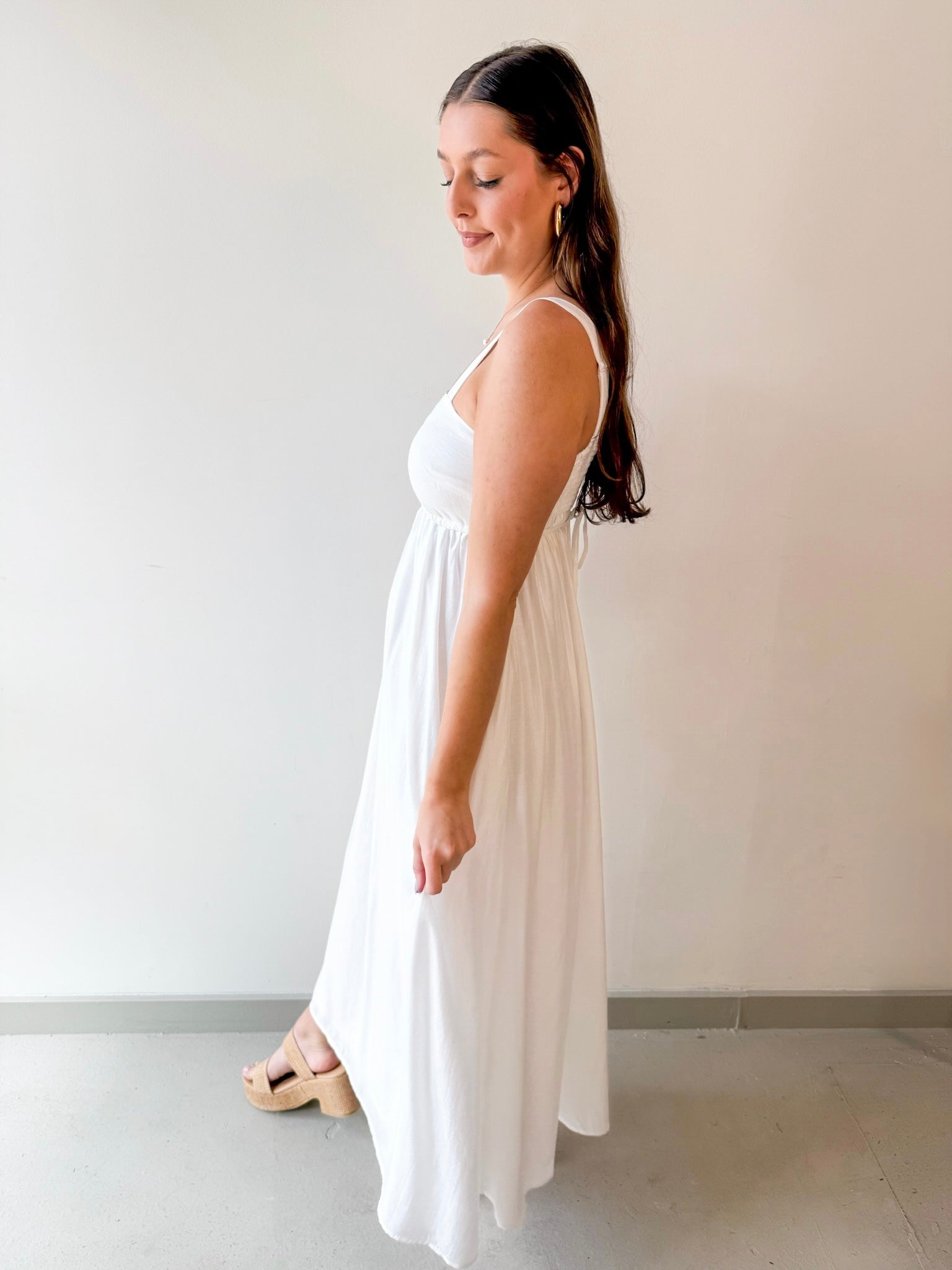 Coastal Bride Empire Belted Dress