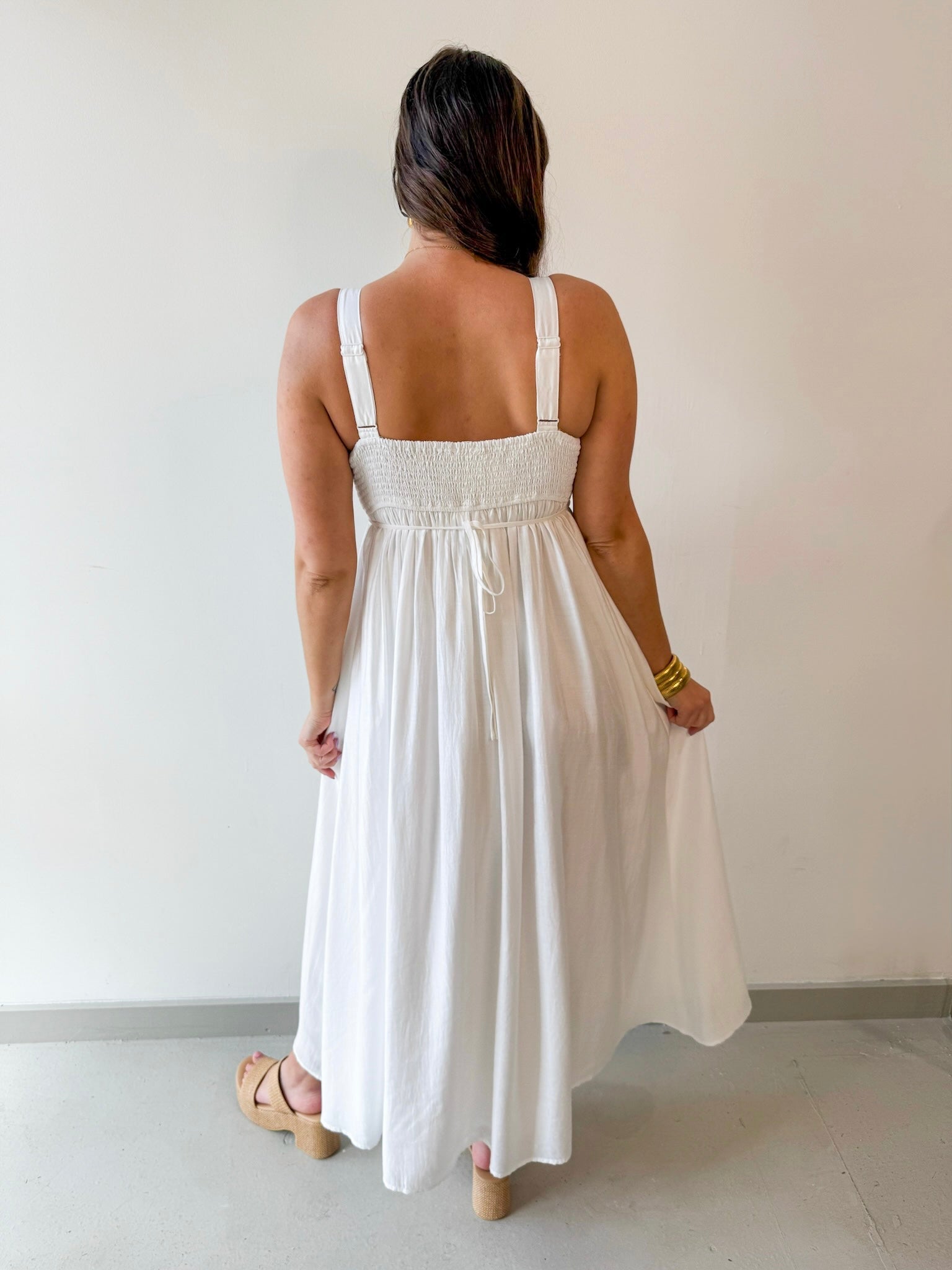 Coastal Bride Empire Belted Dress