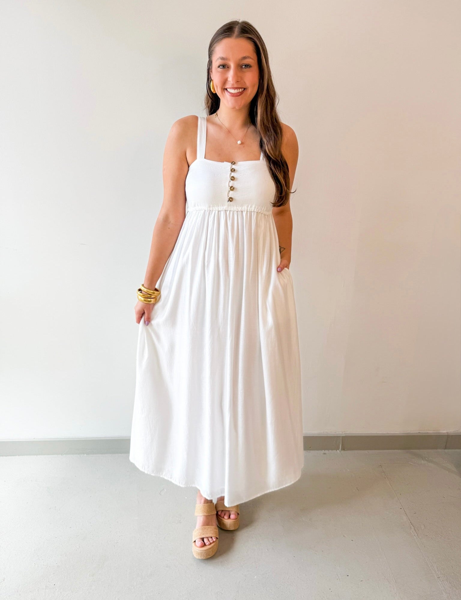 Coastal Bride Empire Belted Dress
