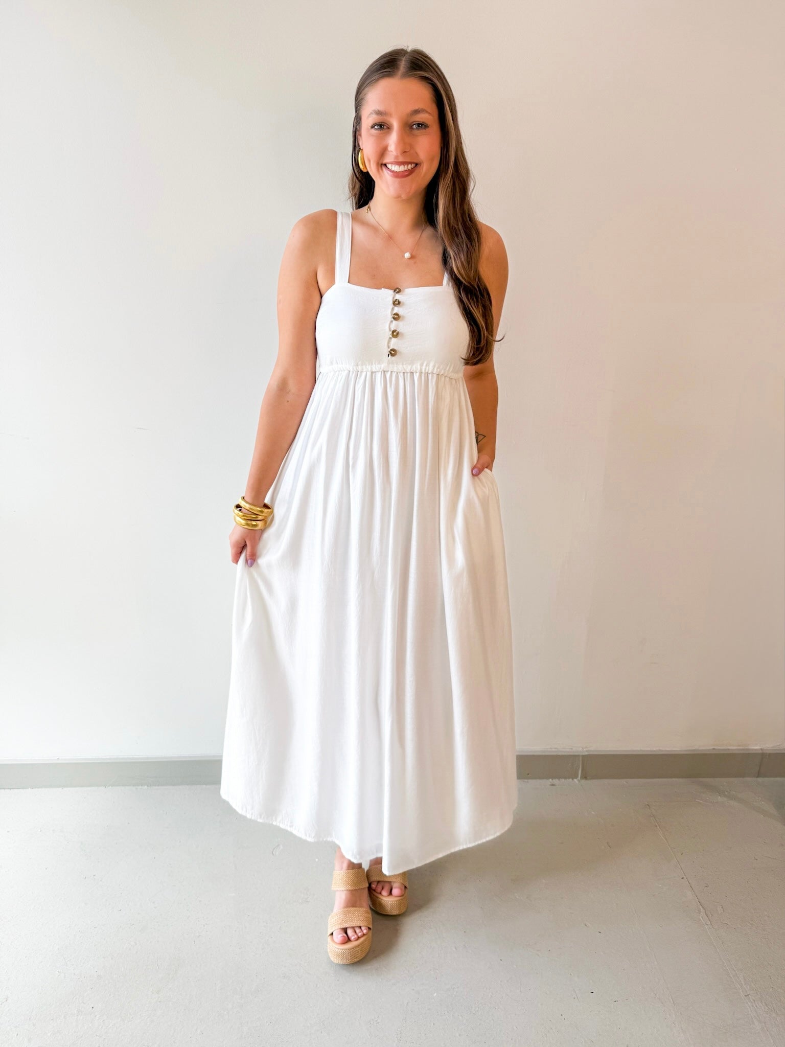 Coastal Bride Empire Belted Dress