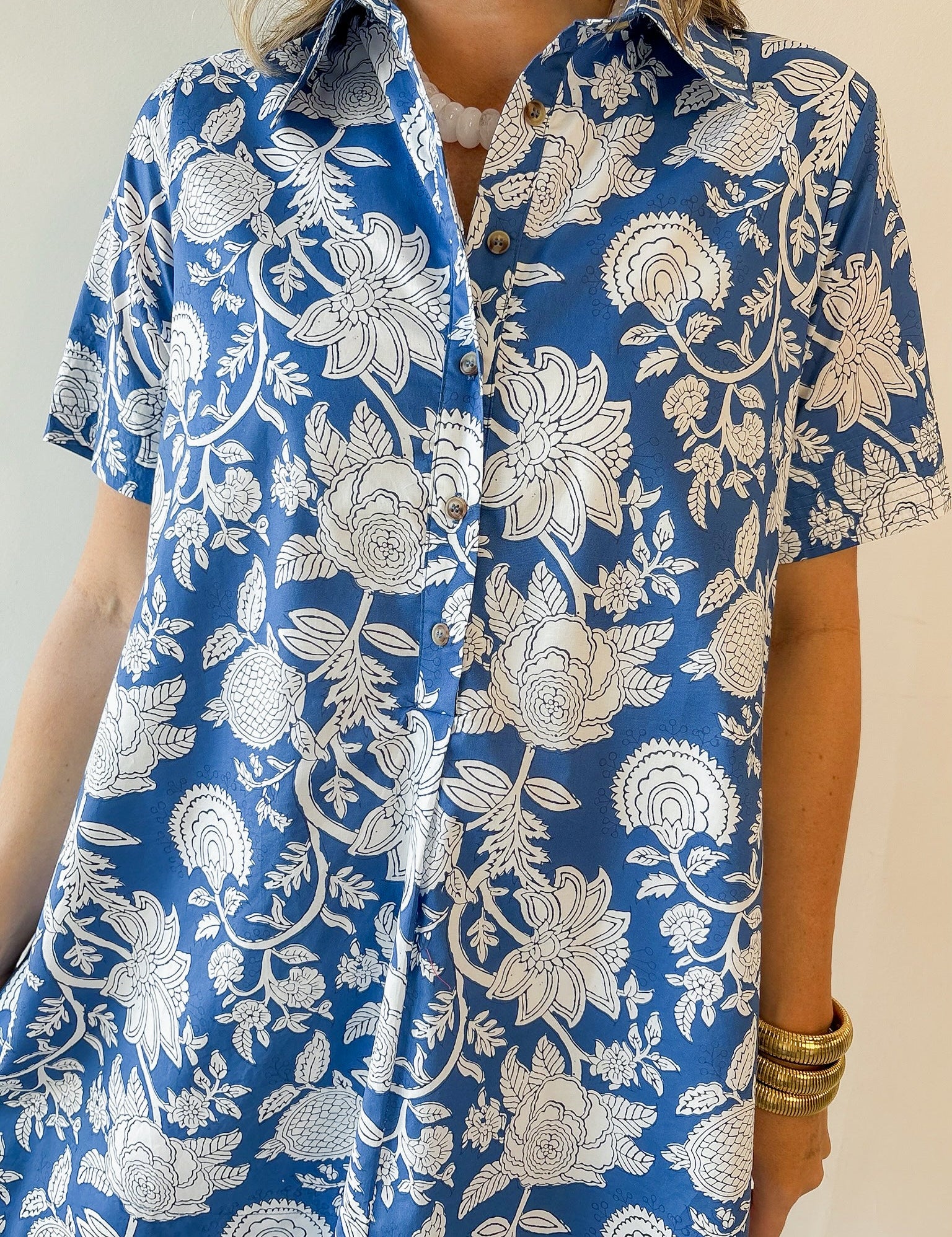 Collar French Blue Shirt Dress