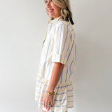Collar Neck Short Sleeve Dress - Blue