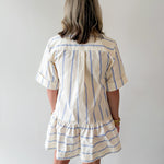 Collar Neck Short Sleeve Dress - Blue