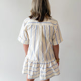 Collar Neck Short Sleeve Dress - Blue