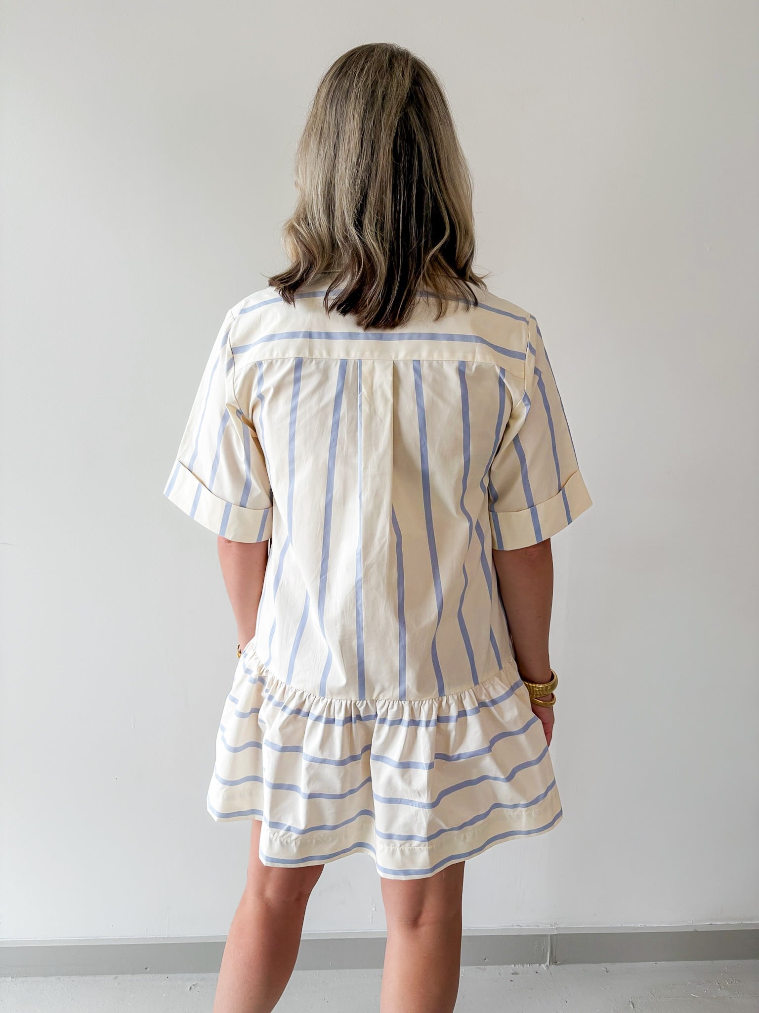 Collar Neck Short Sleeve Dress - Blue