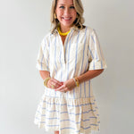 Collar Neck Short Sleeve Dress - Blue