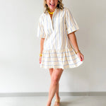 Collar Neck Short Sleeve Dress - Blue