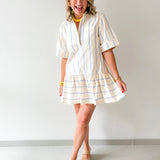 Collar Neck Short Sleeve Dress - Blue