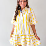 Collar Neck Short Sleeve Dress - Yellow