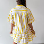 Collar Neck Short Sleeve Dress - Yellow