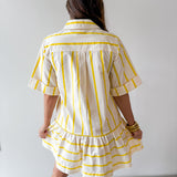 Collar Neck Short Sleeve Dress - Yellow