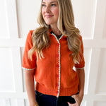 Collared Button Up Cardigan - Rust