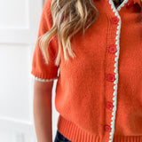 Collared Button Up Cardigan - Rust