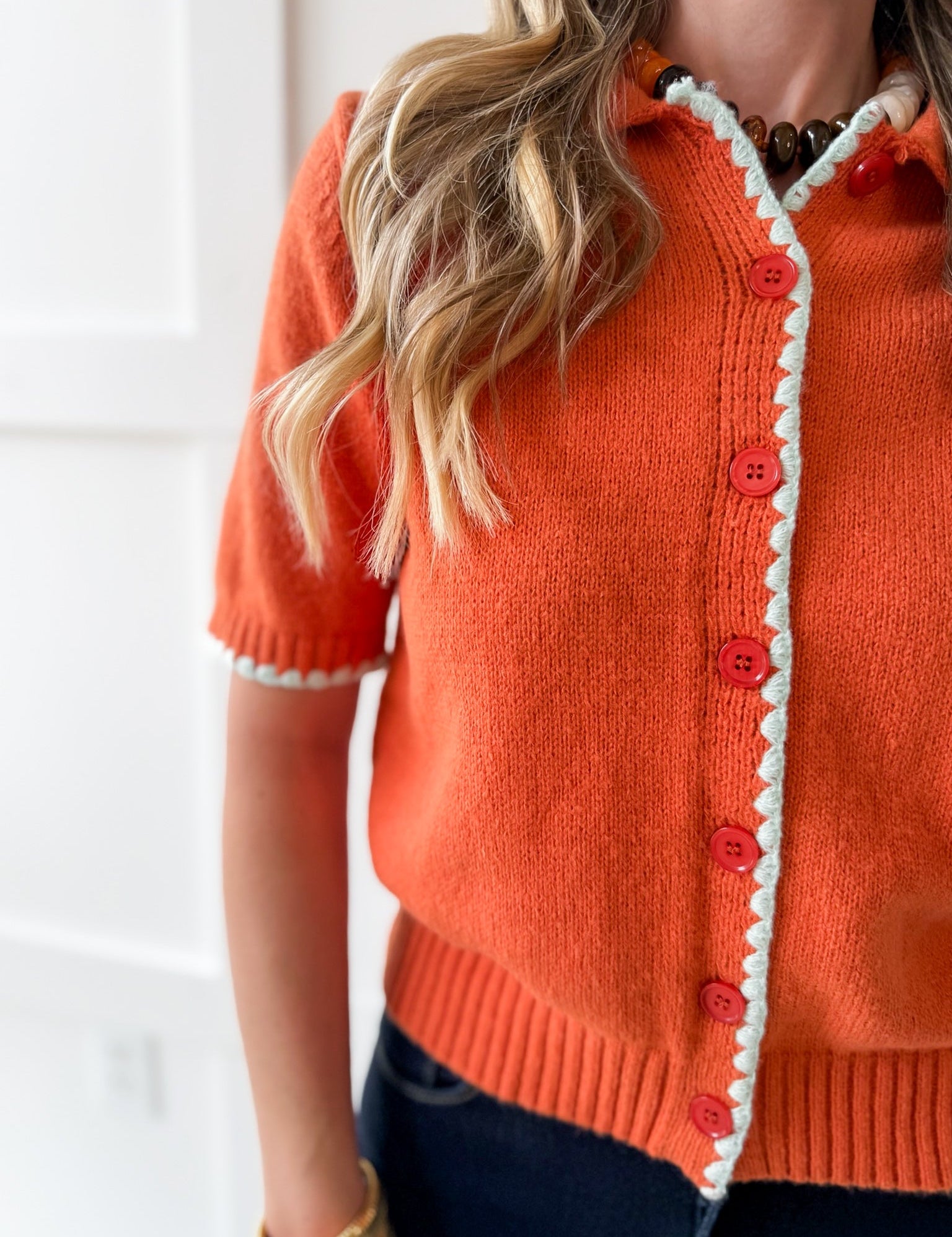 Collared Button Up Cardigan - Rust