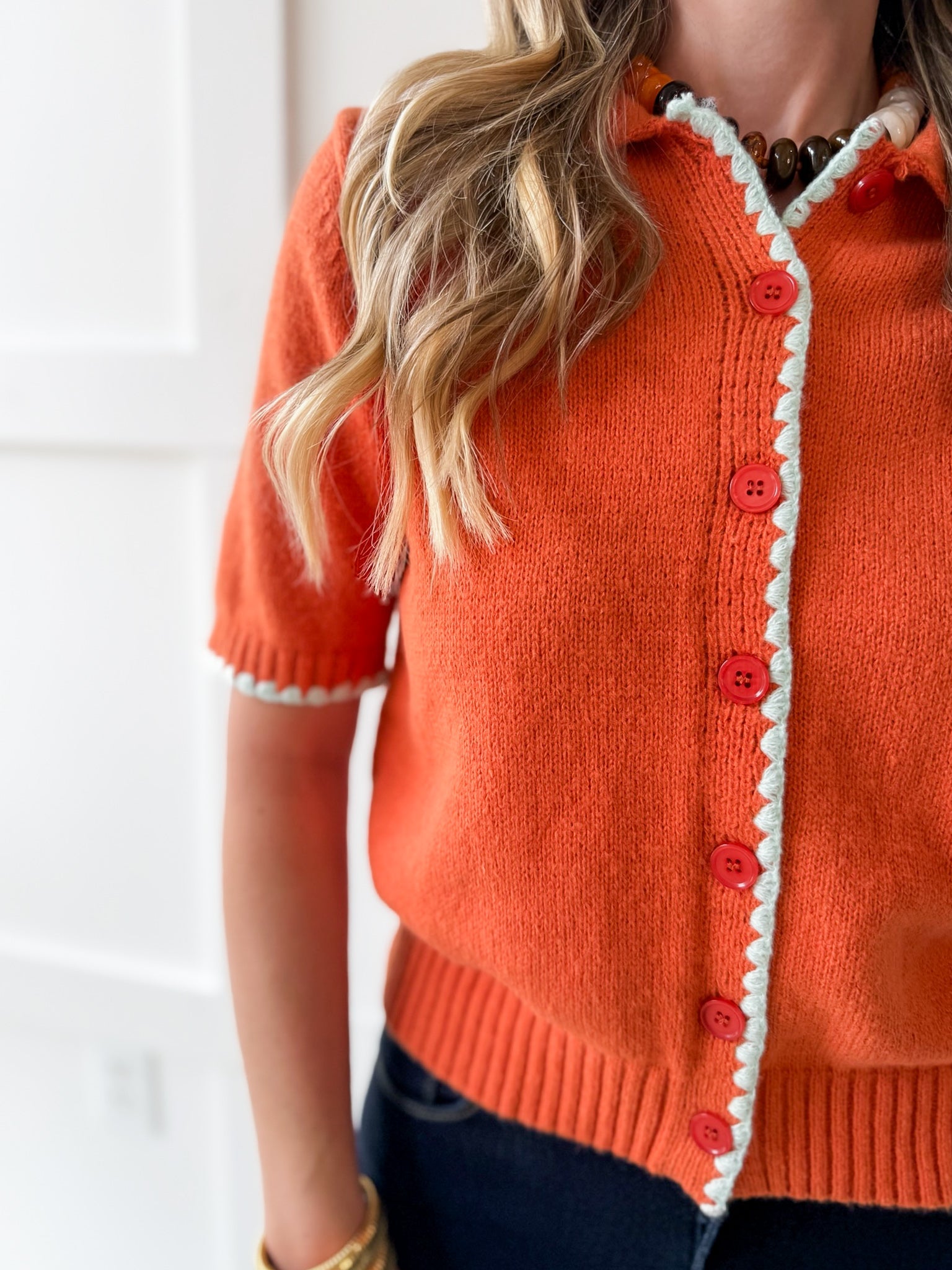 Collared Button Up Cardigan - Rust