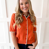 Collared Button Up Cardigan - Rust