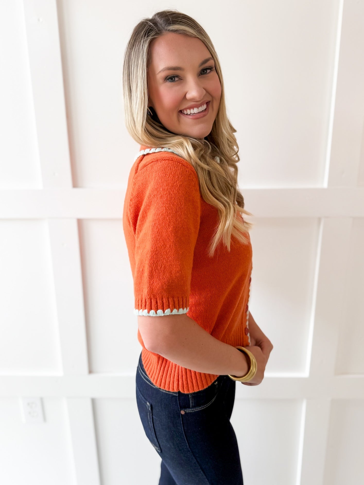 Collared Button Up Cardigan - Rust