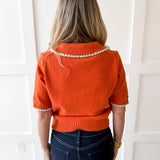 Collared Button Up Cardigan - Rust
