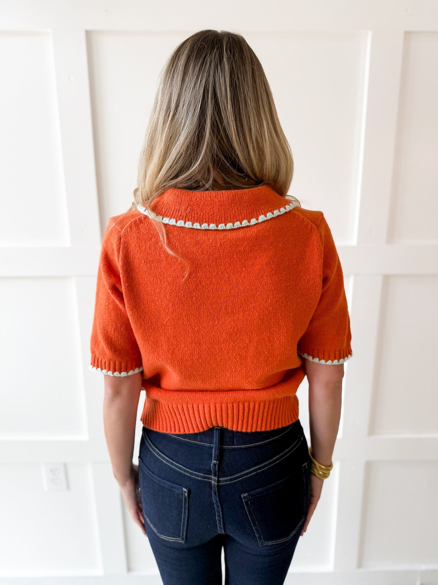Collared Button Up Cardigan - Rust