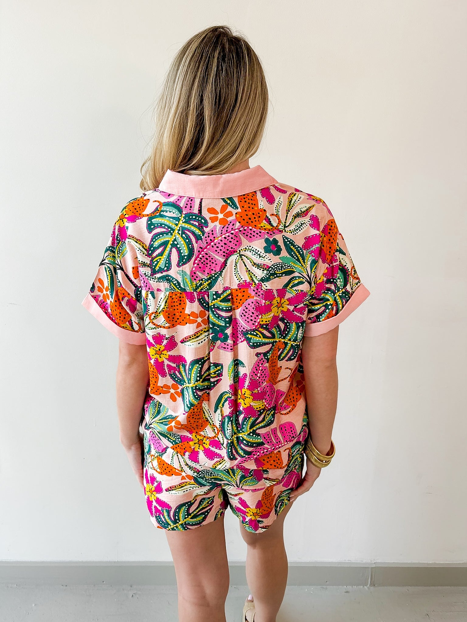 Collared Contrast Top & Short Set