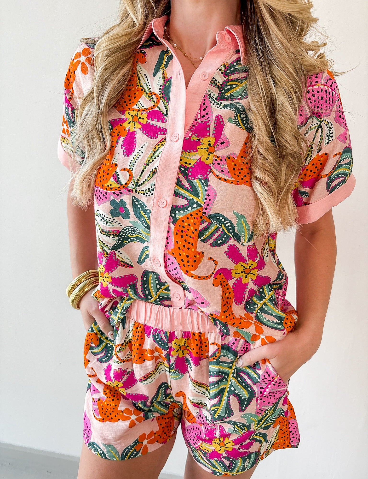 Collared Contrast Top & Short Set