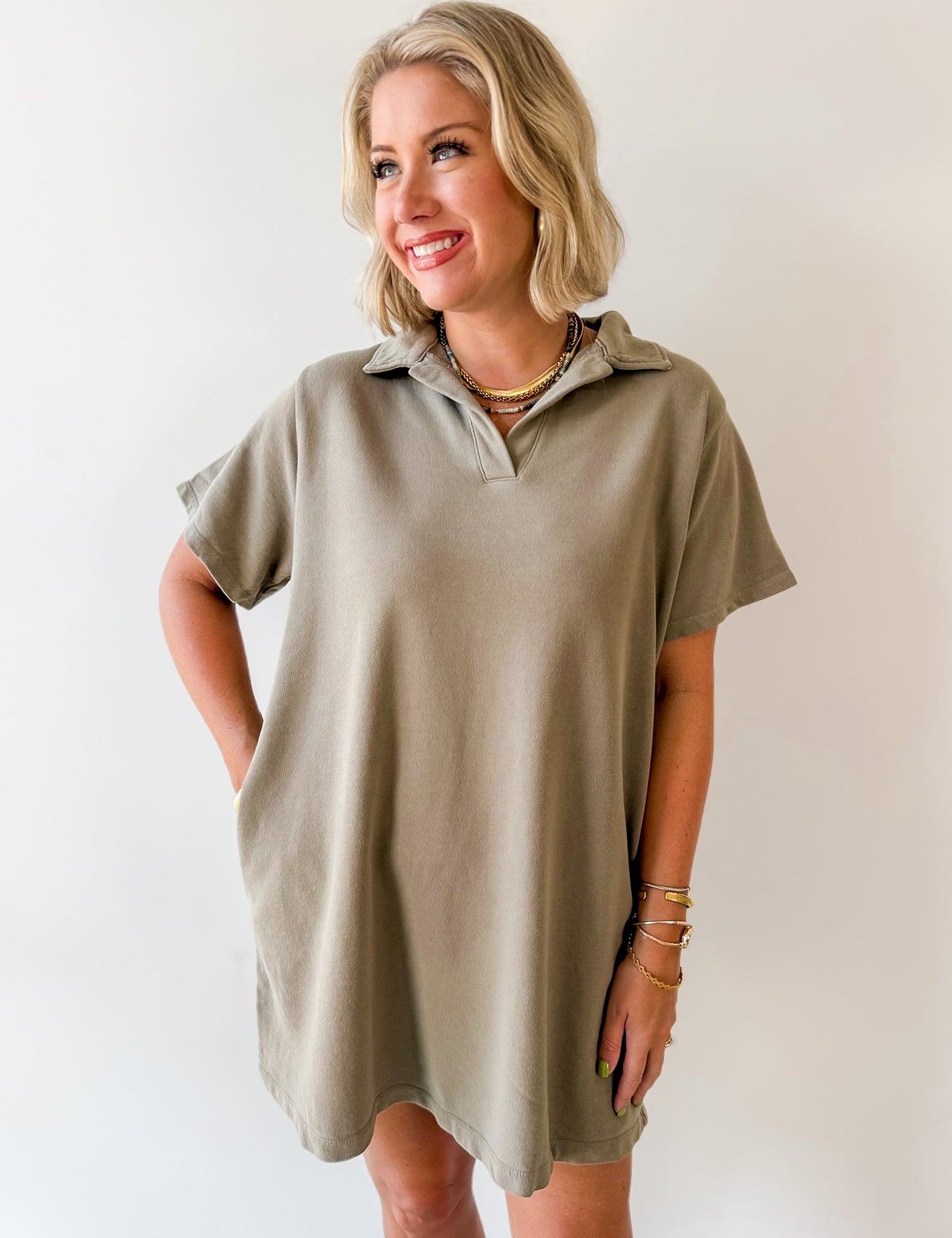 Collared Cotton Mini Dress