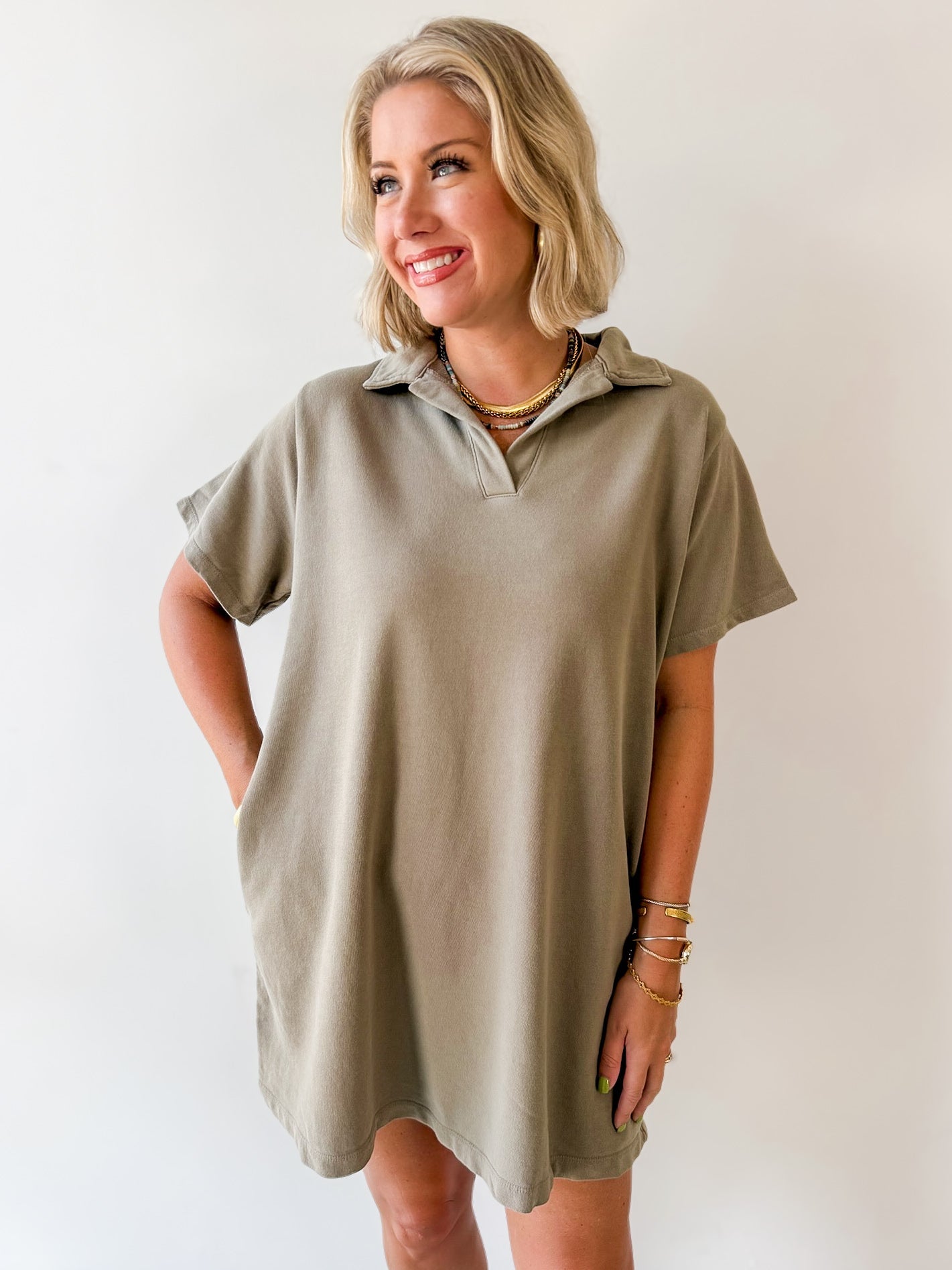 Collared Cotton Mini Dress