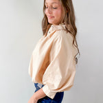 Collared Pleated Button Top- Ecru