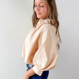 Collared Pleated Button Top- Ecru