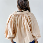 Collared Pleated Button Top- Ecru