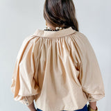 Collared Pleated Button Top- Ecru
