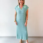 Collared Stripe Sweater Midi Dress - Mint