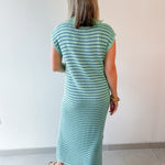Collared Stripe Sweater Midi Dress - Mint