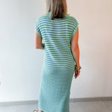 Collared Stripe Sweater Midi Dress - Mint