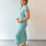 Collared Stripe Sweater Midi Dress - Mint