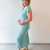 Collared Stripe Sweater Midi Dress - Mint