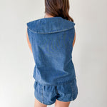 Collared Top Denim & Pleated Short Set