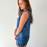 Collared Top Denim & Pleated Short Set