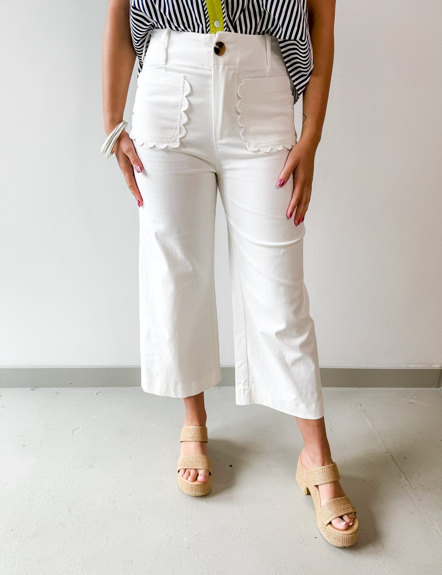 Collete Crop Wide Pants - White