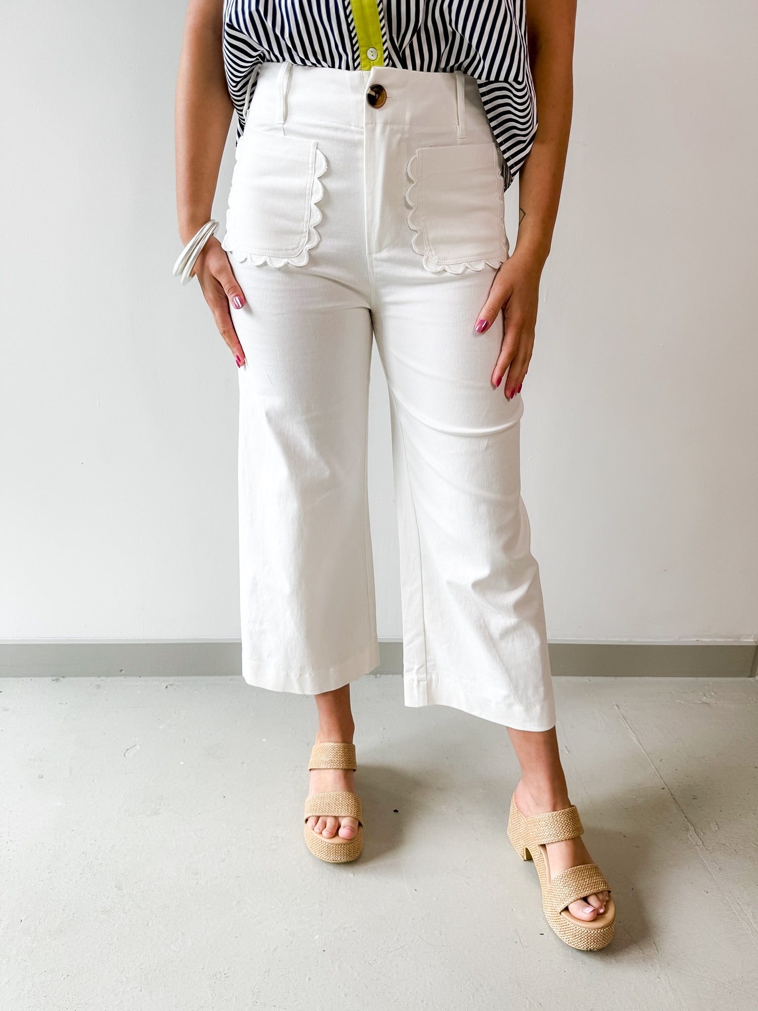 Collete Crop Wide Pants - White