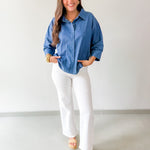 Color Band Trim Accent Denim Shirt