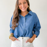Color Band Trim Accent Denim Shirt