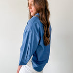 Color Band Trim Accent Denim Shirt