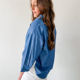 Color Band Trim Accent Denim Shirt