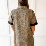 Color Contrast Accent Leopard Dress- Taupe