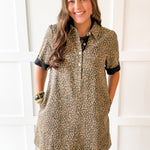 Color Contrast Accent Leopard Dress- Taupe