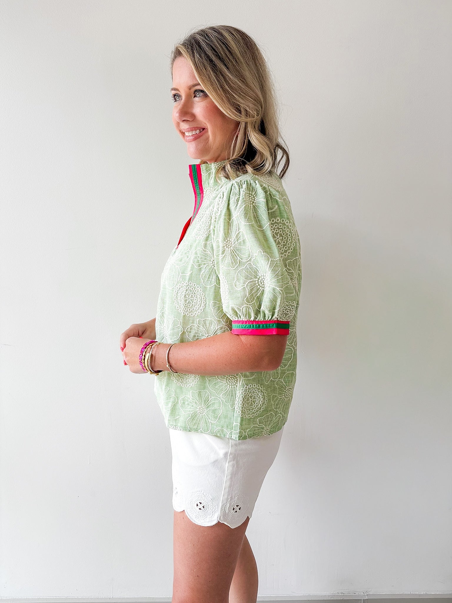 Color Contrast Banded Floral Top