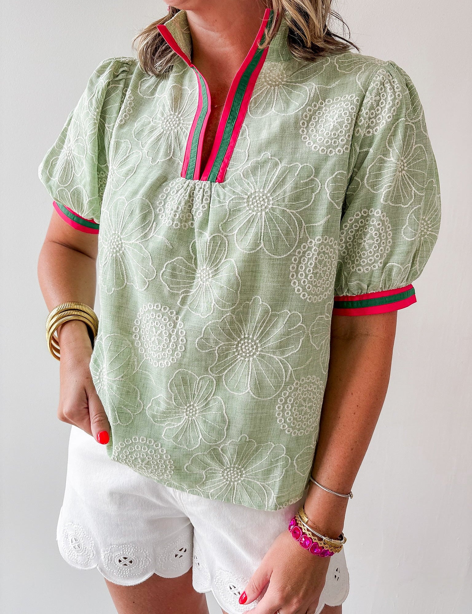 Color Contrast Banded Floral Top