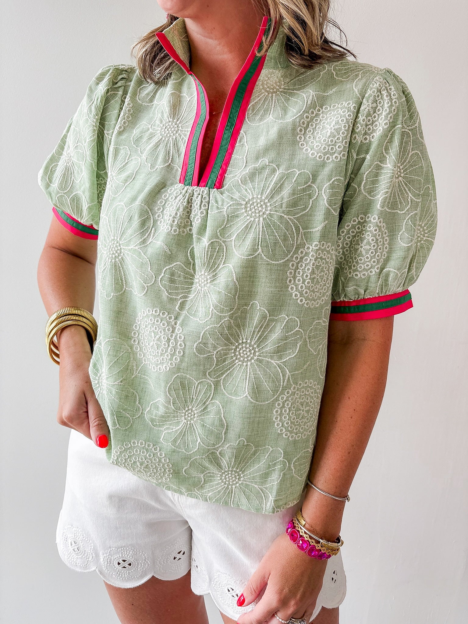 Color Contrast Banded Floral Top